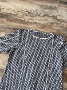 Talbots Diamond Pattern 3/4 Sleeve Light Sweater XL Navy and White